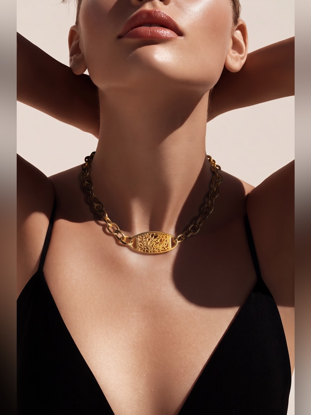 Gold Filigree Link Necklace Choker - Women's Jewelry
